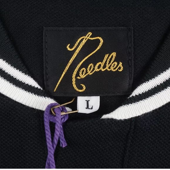 Needles Stripe Collar Embroidered Butterfly Polo In Black - Size  S/ M/L - Picture 8 of 14
